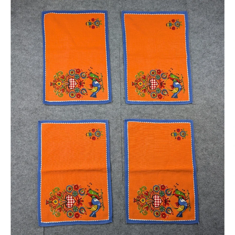 Vintage Cloth Napkins Set of 4 Retro 11x16 Inch Singing Birds Mid Century Style